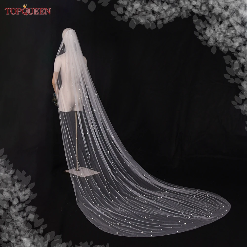 TOPQUEEN V130 Bridal Veil High Quality Wedding Veil Pearls Beaded 1 Tier Lovely Soft Veils for Women Wedding Bridal Accessories