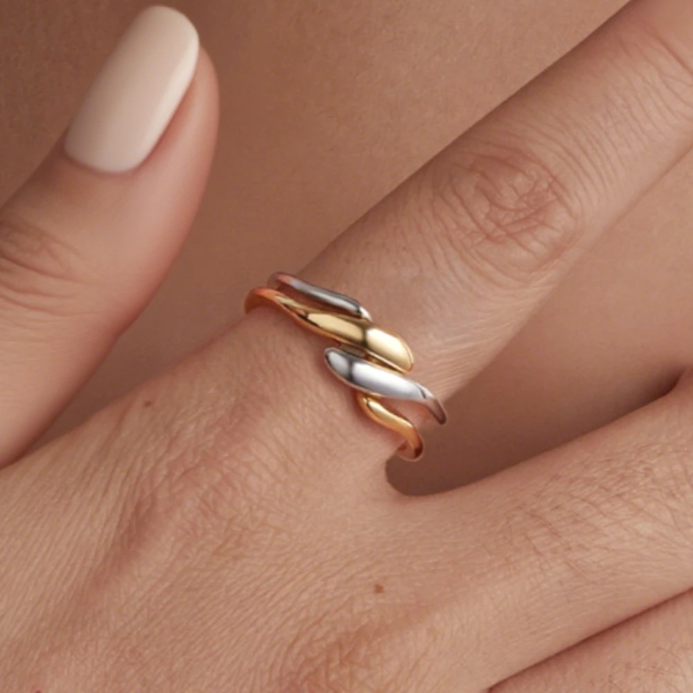 خاتم تويست أنيق بلونين للنساء والرجال خواتم معدنية حديثة هندسية ملابس يومية إكسسوارات مجوهرات الزفاف متعددة الاستخدامات هدايا #1