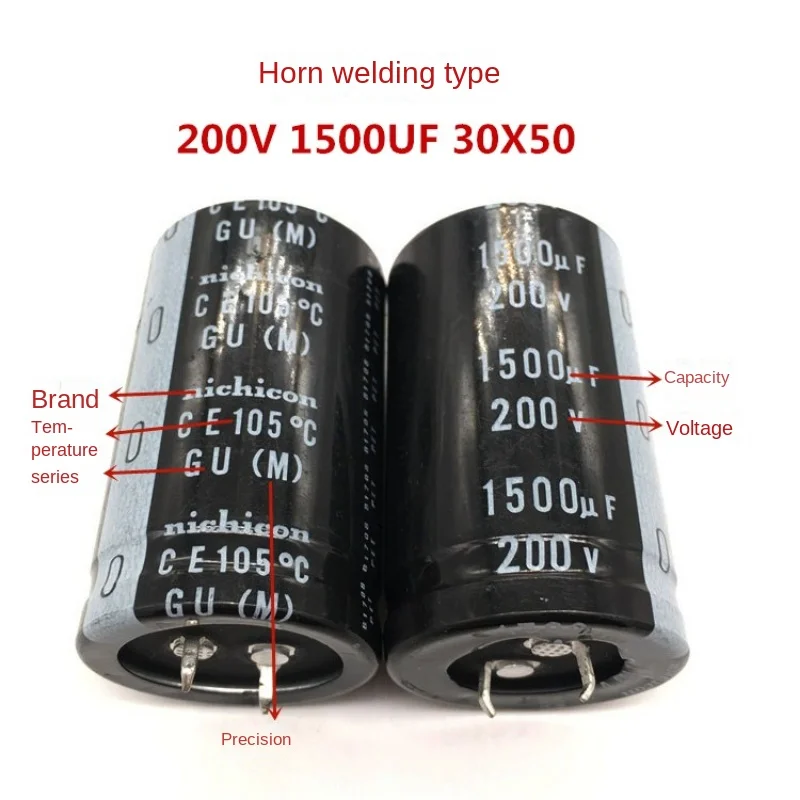 1PCS-20PC 200V1500UF 30X50 nichicon  capacitor 1500UF 200V 30*50 GU 105 degrees high quality