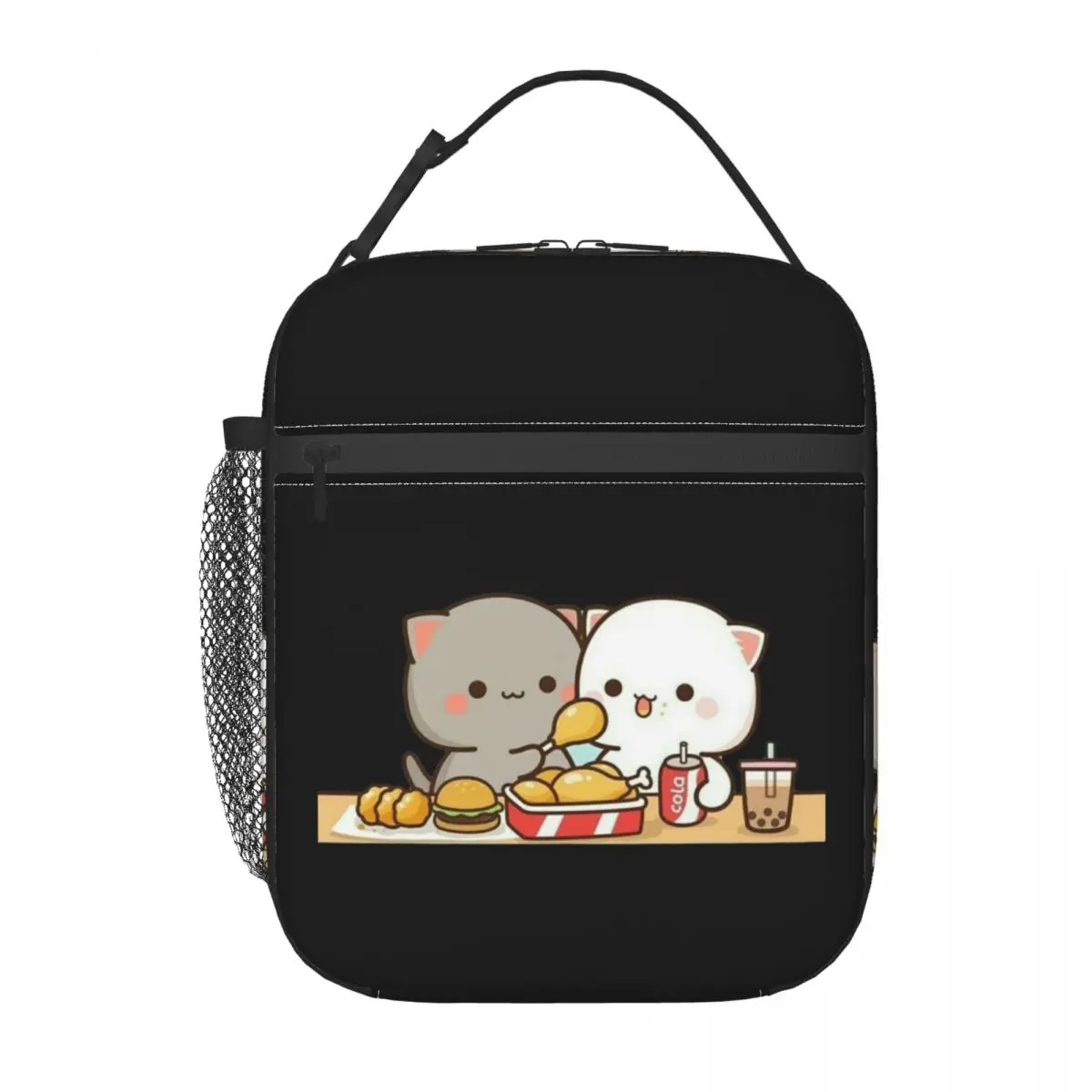 Custom Peach And Goma Mochi Cat Portable Lunch Box  Waterproof Cooler Thermal Food Insulated Lunch Bag School Children Student