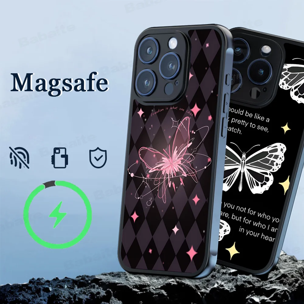 INS Cartoon Butterfly Minimalism Phone Case Magnetic Case For IPhone 16 14 13 12 11 15 Pro Max Plus For Magsafe Wireless