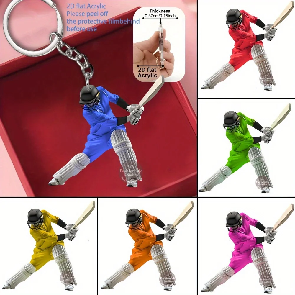 2D Cricket Player Keychain Colorful Acrylic Party Gifts Sporty Hanging Ornaments Festive Pendant Christmas Holiday Giveaway