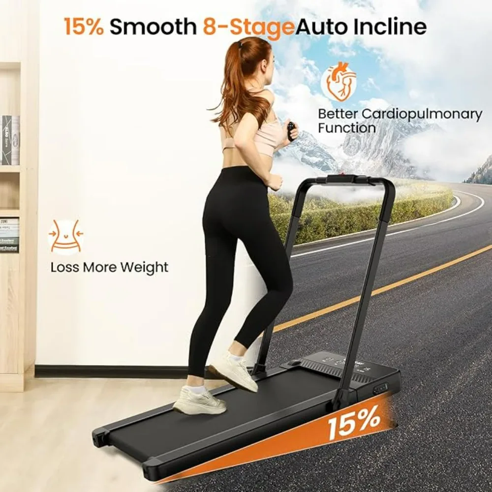 Treadmills for Home with 15% Auto InclineIncline Under Desk Walking Pad Treadmill with HIIT Modes Low Noise Folding Treadmill