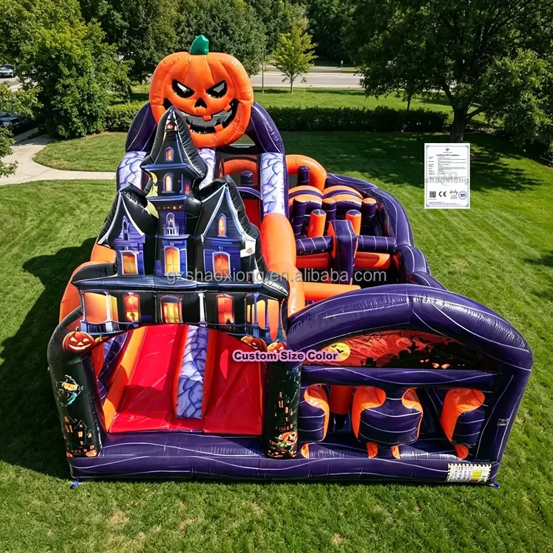 Commercial Outdoor Inflatable Pumpkin Farm Bounce House Obstacle Slides Combo Halloween Celebrations Inflatable Obstacle