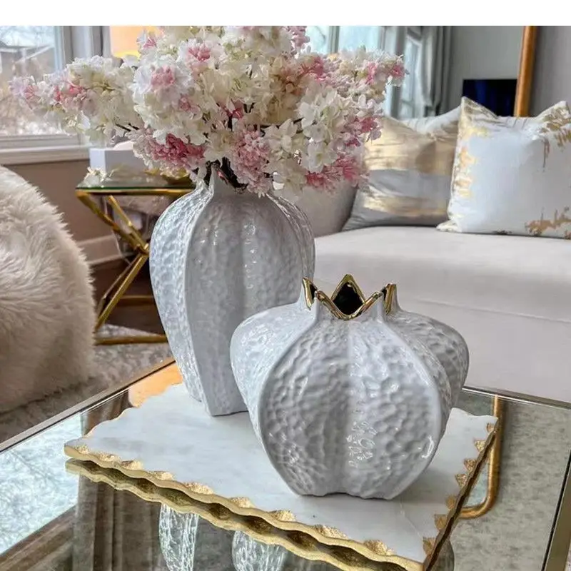 

Pomegranate Shape Gold-plated Ceramic Vase Artificial Flowers Decorative Flower Arrangement Desk Decoration Crafts Floral Vases