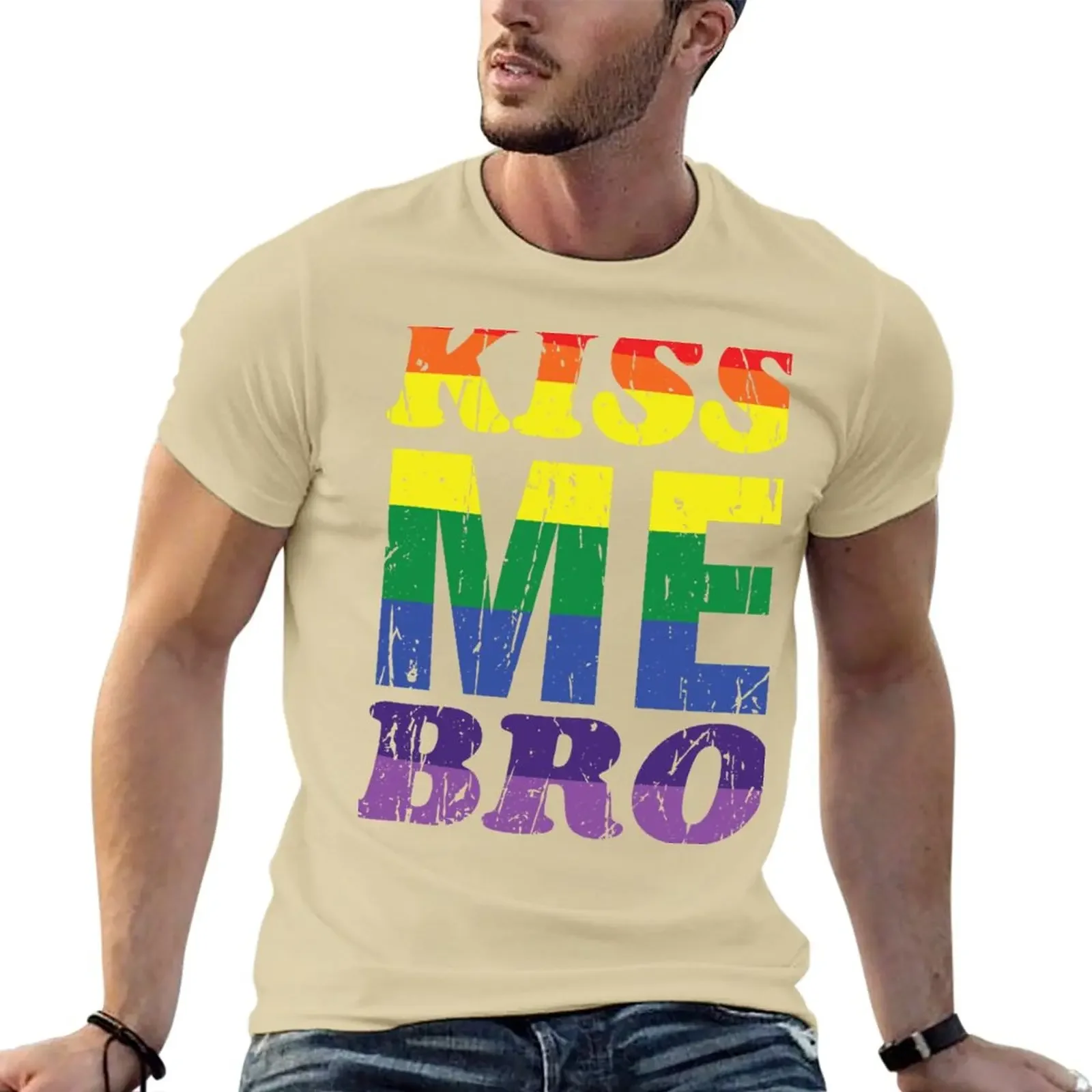 تصميم مخصص للرجال ملابس الصيف الخاصة بك ، خمر الرجعية ، فخر مثلي الجنس مضحك ، ملابس هاراراكاز ، قبلة لي برو