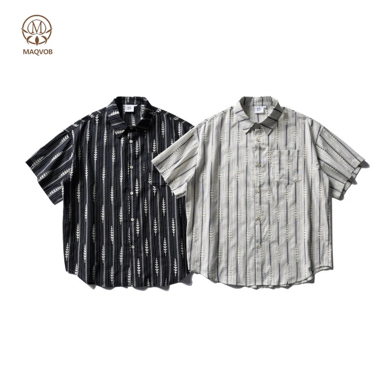 

MAQVOB EU US Size Luxury Quality Street Casual Shirt Summer Trendy Distressed Turn-Down Collar Overzie Short Sleeve Shirt