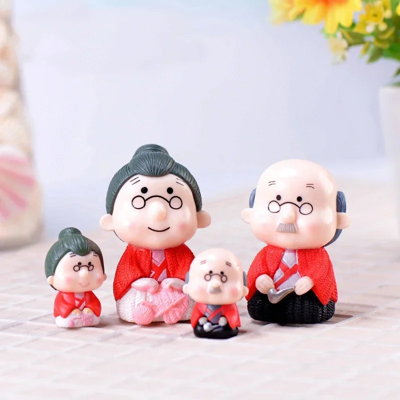 2PCS Grandma and Grandpa Old Man Small Statue Figurine Crafts Ornament Miniatures Play House Saudi Arabia DIY Decor