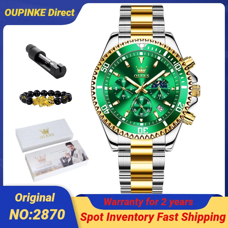 OLEVS Original 2870 Men's Watches Chronograph Wristwatch Waterproof Moon phase Stainless steel Watch for Man Dress Watch