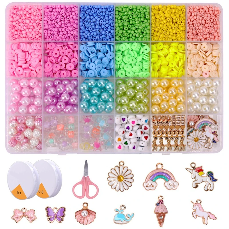 Handmade DIY Bead Bracelets Necklaces Jewelry Materials Accessories Children's Bead String 24 Grid Bead Puzzle Toy Birthday Gift