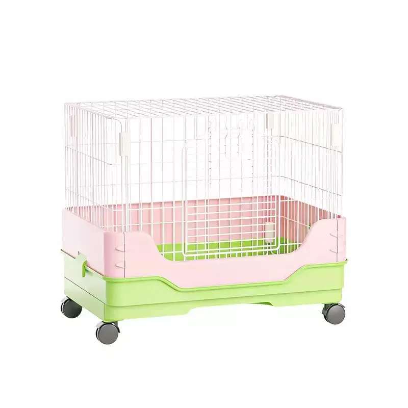 

Indoor Rabbit Cage Large Size PullOut Tray AntiSplash Easy Cleaning Movable Wheels Pet Bunny Hutch Home Close Interaction Design