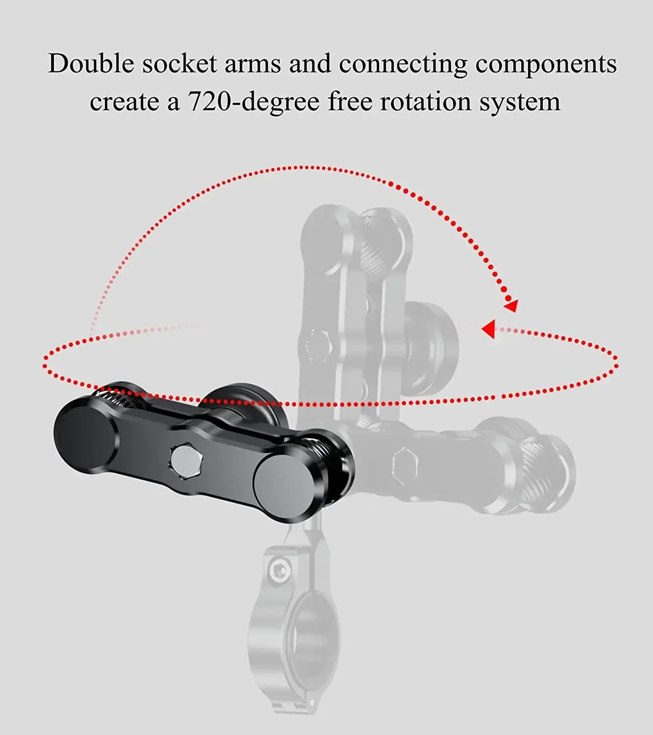 Bike Motorcycle Phone Holder 6CM 9CM Anti-Theft Aluminum Alloy Double Socket Arm Compatible with Mounts 1'' Ball Component