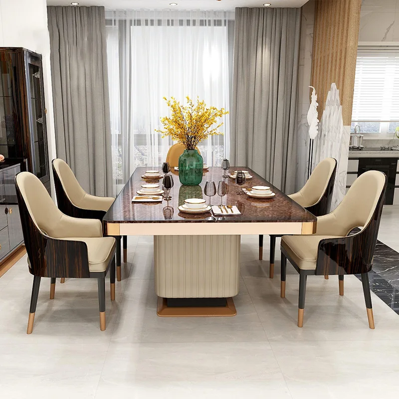 Villa high-end light luxury solid wood rectangular dining table and chair Italian style modern large dining table