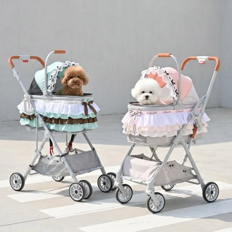 Royi Store New Lace  Pet Cart Cute Princess Lace High Value Lightweight Foldable