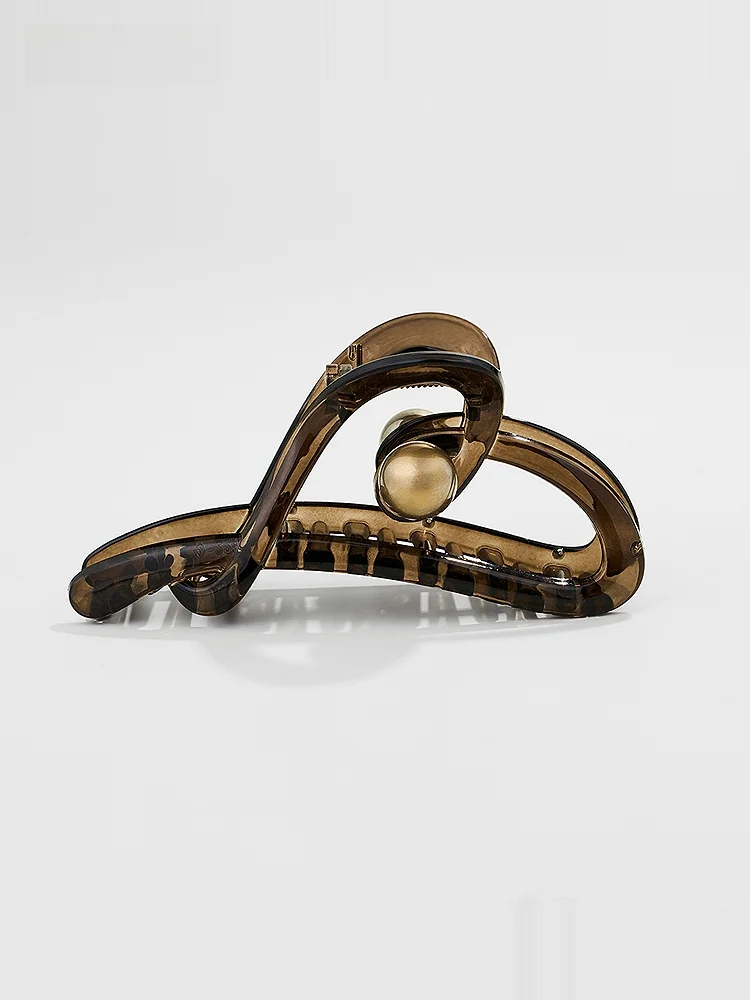 ファッショナブルなブラウンパールヘアクリップ、スタイリッシュなシャークバイトヘアアクセサリー（zhao-lu-si-ajidou製）、女性向けトレンディヘアグリップ