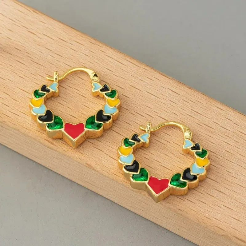 

Trendy Japanese and Korean Simple Enamel Rainbow Heart Earrings High-end Hoops Niche Exquisite Temperament Earrings for Women