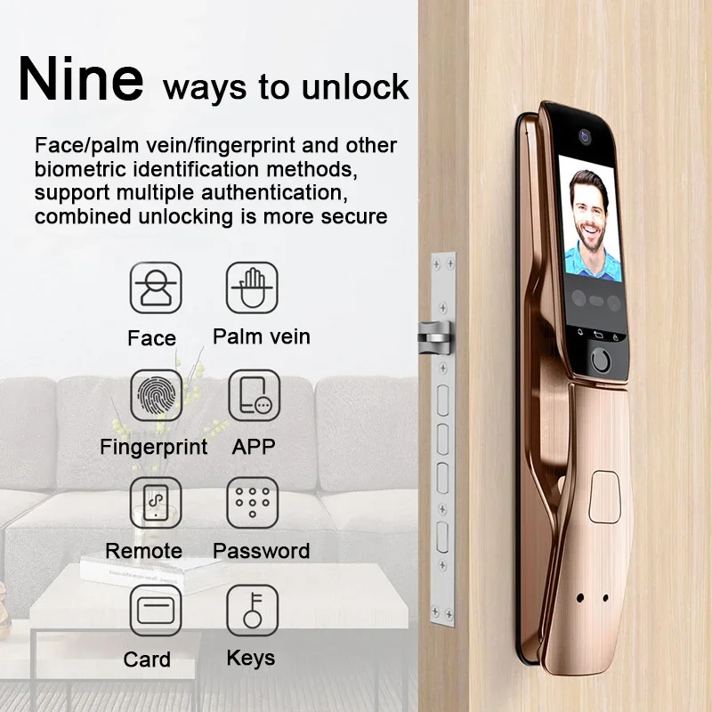 Tuya-fechadura da porta inteligente com vídeo chamada, 3D Face Recognition, Palm Imprimir Desbloquear, liga de zinco, eletrônico Digital, Door Lock