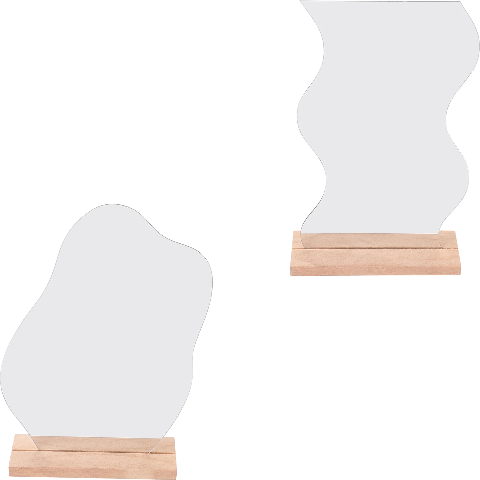 2 個の化粧鏡デスクトップフレームレス美的ミラー木製ベース安定した小さなドレッサー化粧鏡寝室用