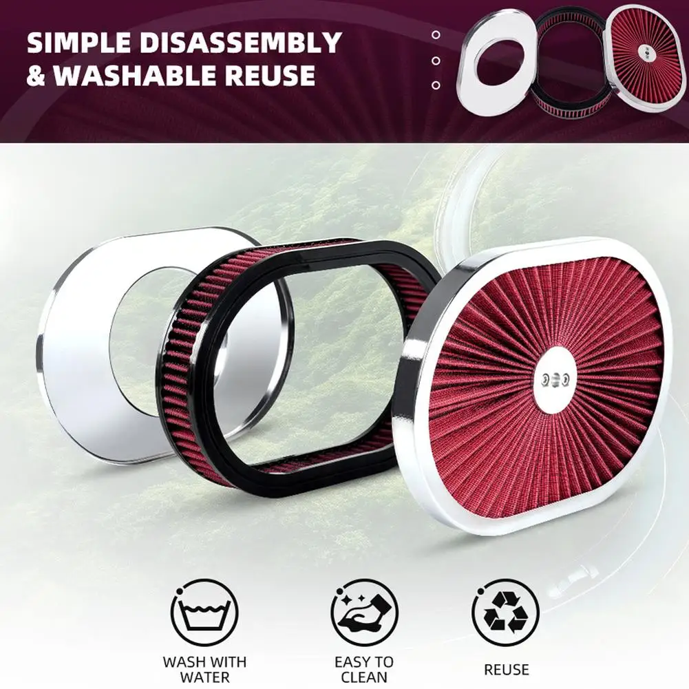 

Oval 12 Super Flow Through Air Cleaner Washable Filter Compatible with For Chevy and For Ford Models Fitted for 5-1/8 Carb Neck