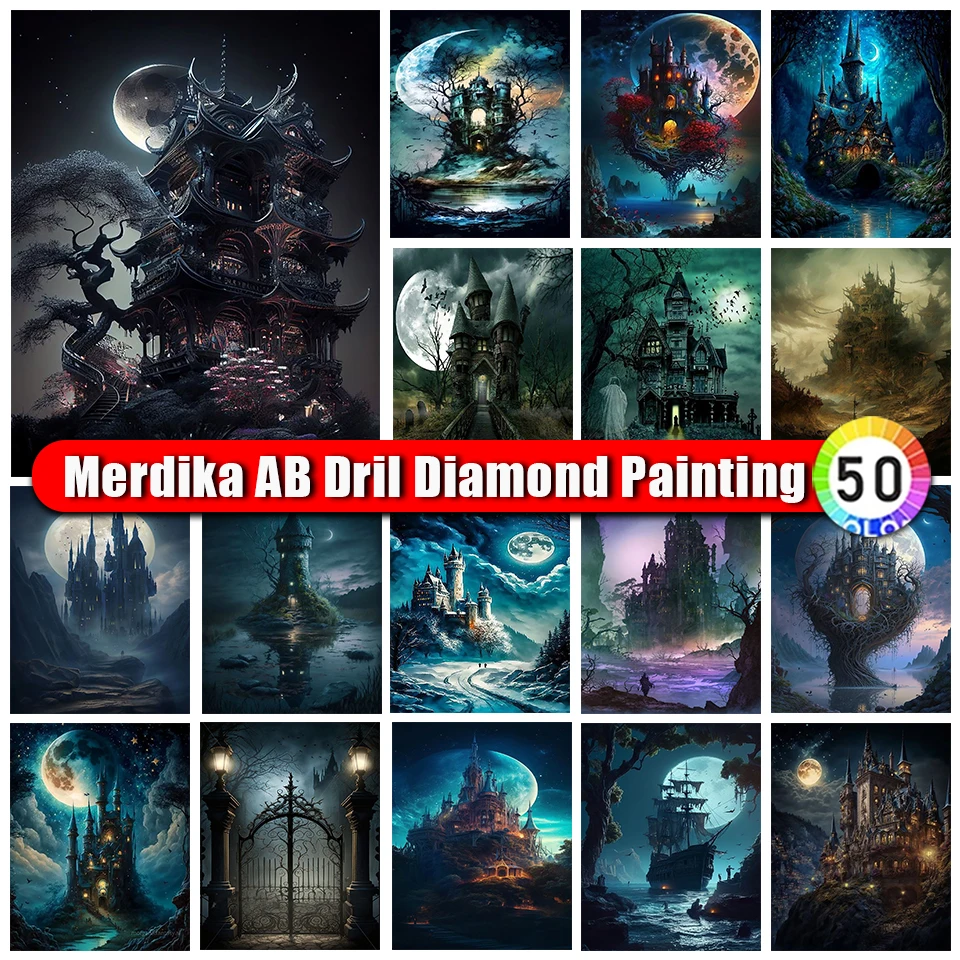 

Merdika Zipper Bag AB Diamond Painting Halloween Castle Diy Diamond Mosaic Embroidery Cartoon Picture of Rhinestone Home Decor