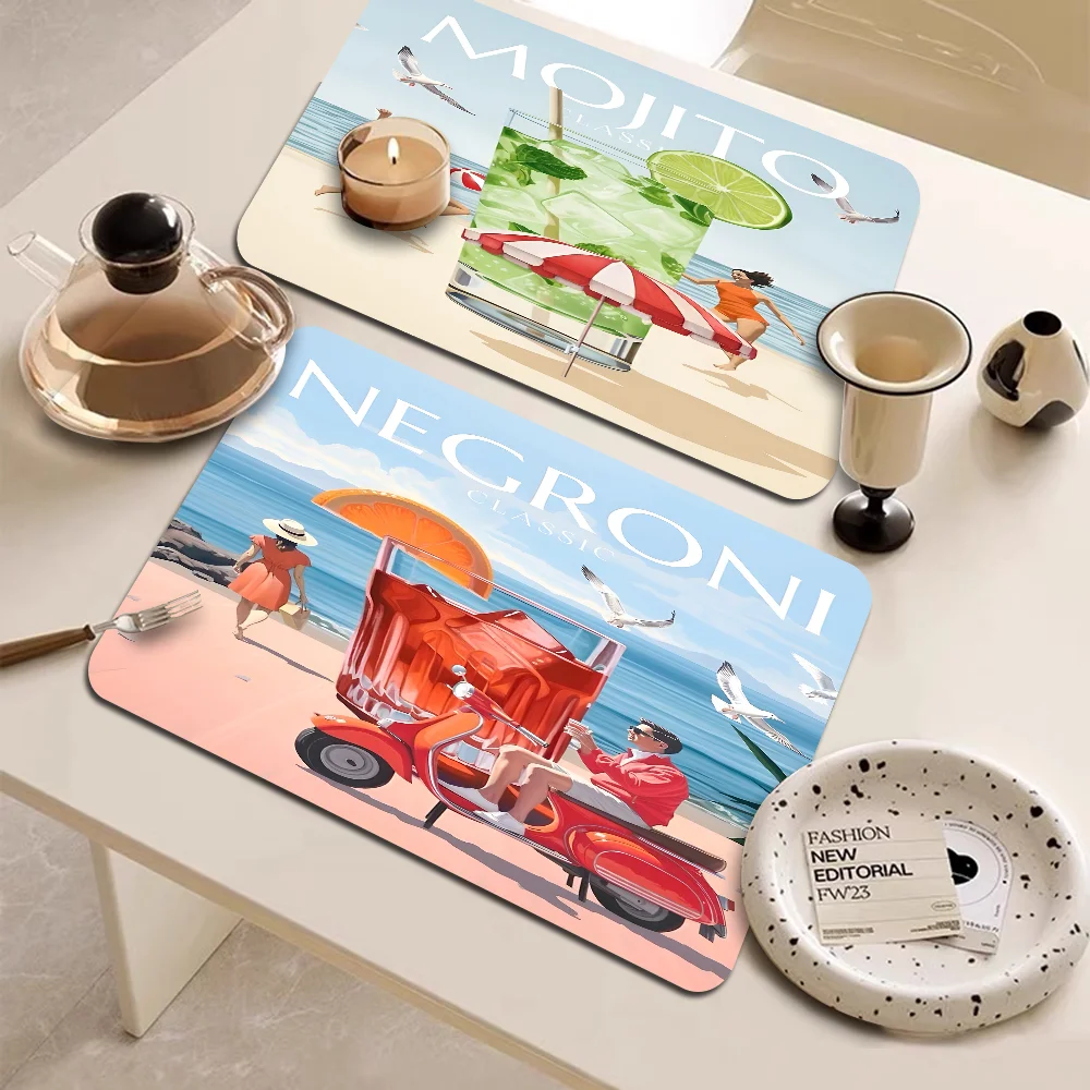 Cartoon Fruit Juice Mojito Aperol Spritz Exquisite Kitchen Drain Pad Super Absorbent Dinnerware Placemat Desktop Decor Pads