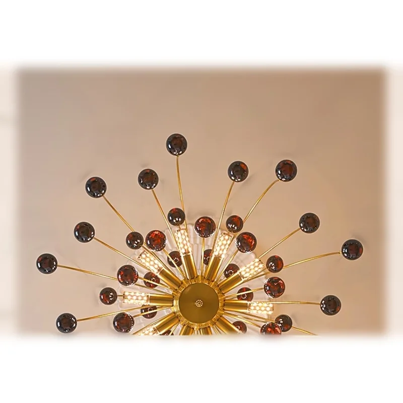 

New handmade glass dining room bedroom light French retro living room light pendant lamp