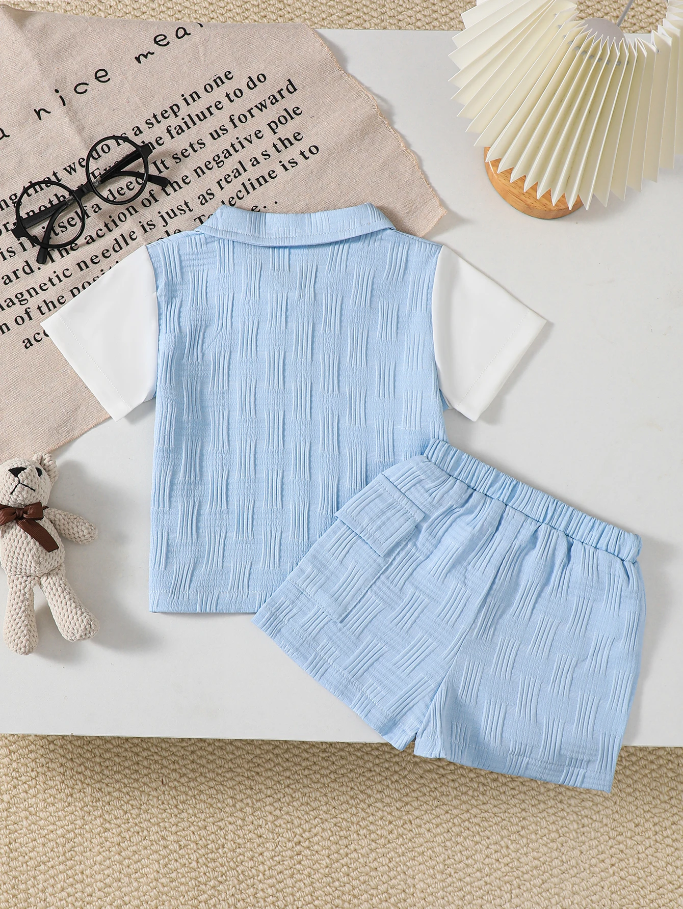 Conjunto de Verano para Bebé Niño, Camiseta a Rayas Azules con Solapa y Pantalones Cortos, Conjunto de 2 Piezas para Bebé Niño Guapo de 0 a 3 Años, Conjunto Informal, Ropa de Bebé