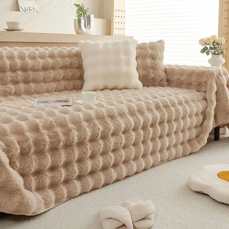 

Winter Rabbit Plush Towel Cover Solid Thick Anti Slip Couch Cushion Living Room Multi-Purpose Sofa Blanket For Office