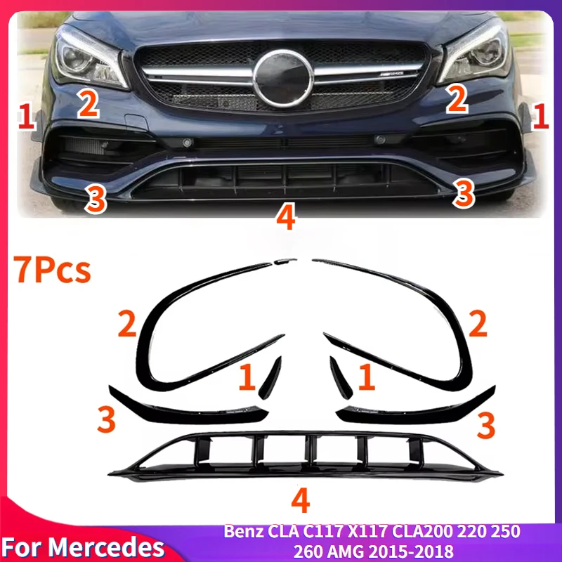 Front Bumper Lip Spoiler Splitter Air Vent Fog Lamp Grille For Mercedes Benz CLA C117 X117 CLA200 220 250 260 AMG 2015-2018