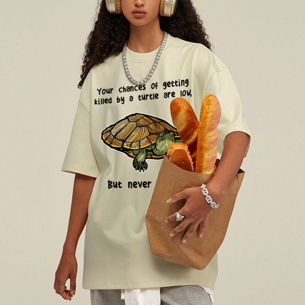 Your Chance Of Getting Killed By A Turtle Are Low But Never Zero Unisex Retro Shirt Funny Vintage Washed T-Shirt Top Tees