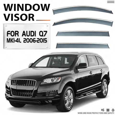 아우디 Q7 4L 4LB 2005-2015용 크롬 스트립 레인 가드 윈도우 바이저 윈드 디플렉터 도어 바이저 벤트 쉐이드 벤트바이저