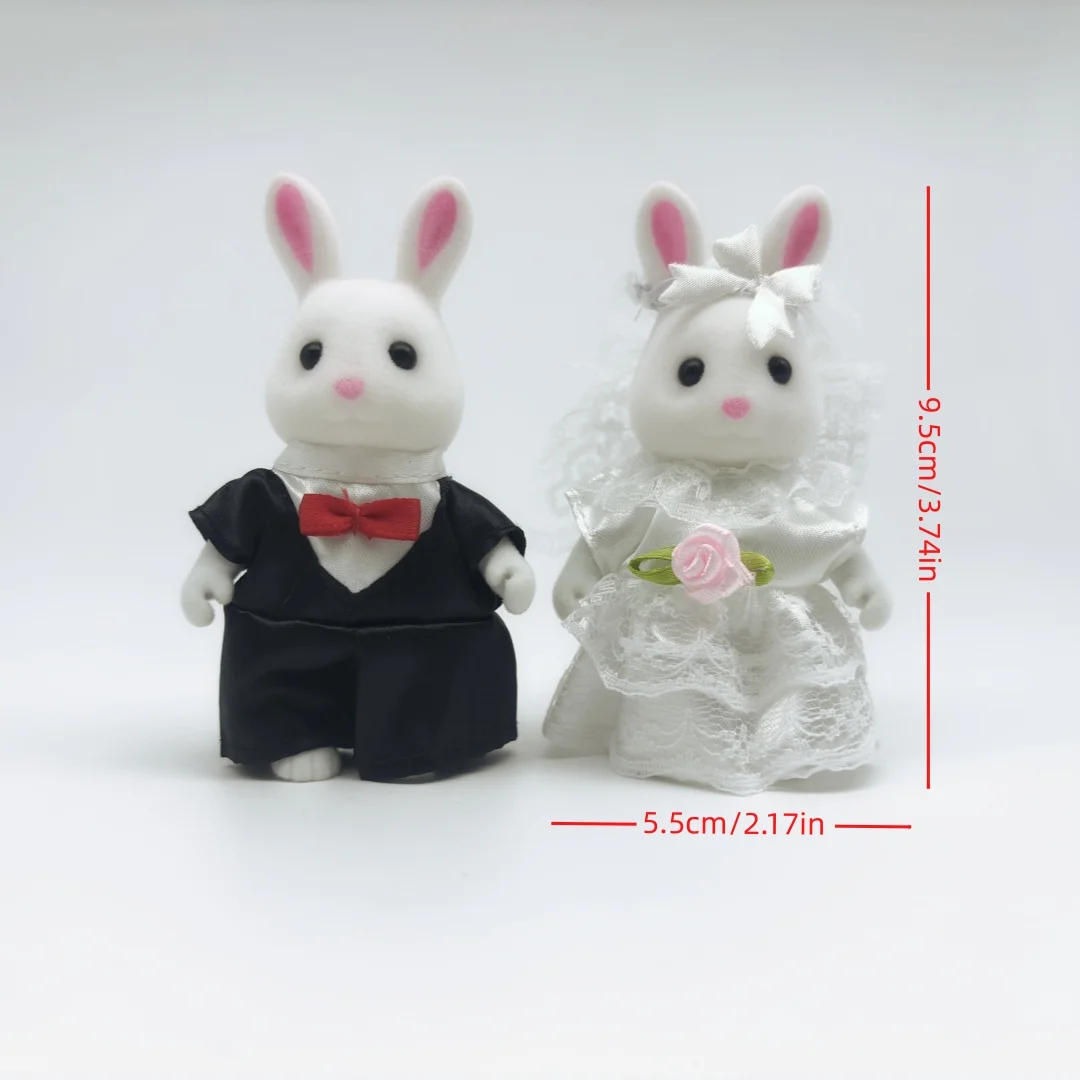 Valentine's Day Newlywed rabbit 1:12 Simulation Forest Family  Animal Dollhouse Figures Miniature FurnitureKitchen Accessories