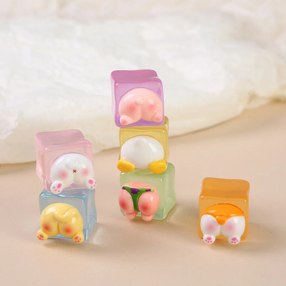 إكسسوارات Miniso DIY مكعبات ثلج مربعة مضيئة على شكل حيوان صغير، مواد مساعدة شفافة، مواد يدوية الصنع
