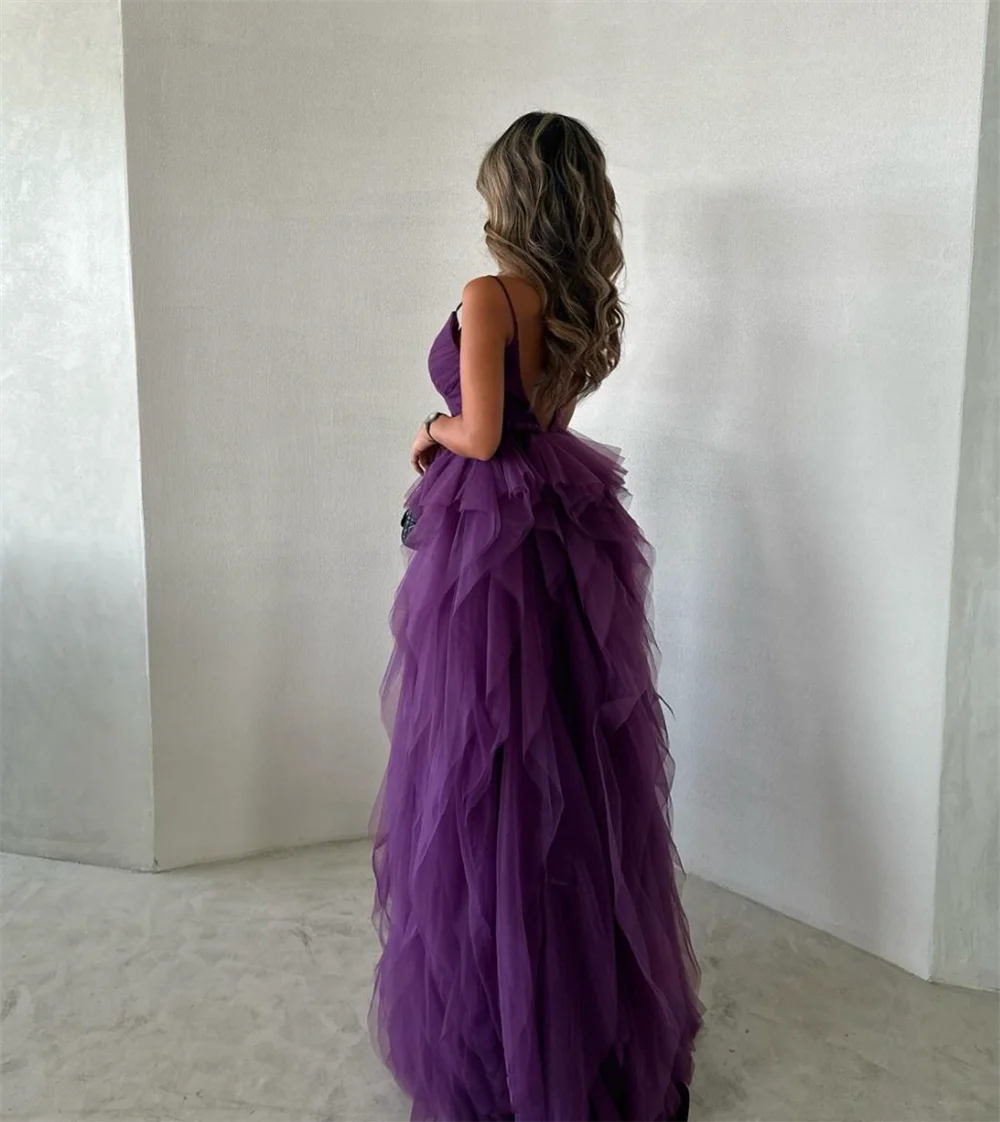 Jessica Purple Elegant Wedding Dress Spaghetti Strap Tulle Arabian Lady Prom Dresses  Formal Occasions Bespoke Occasion Dresses