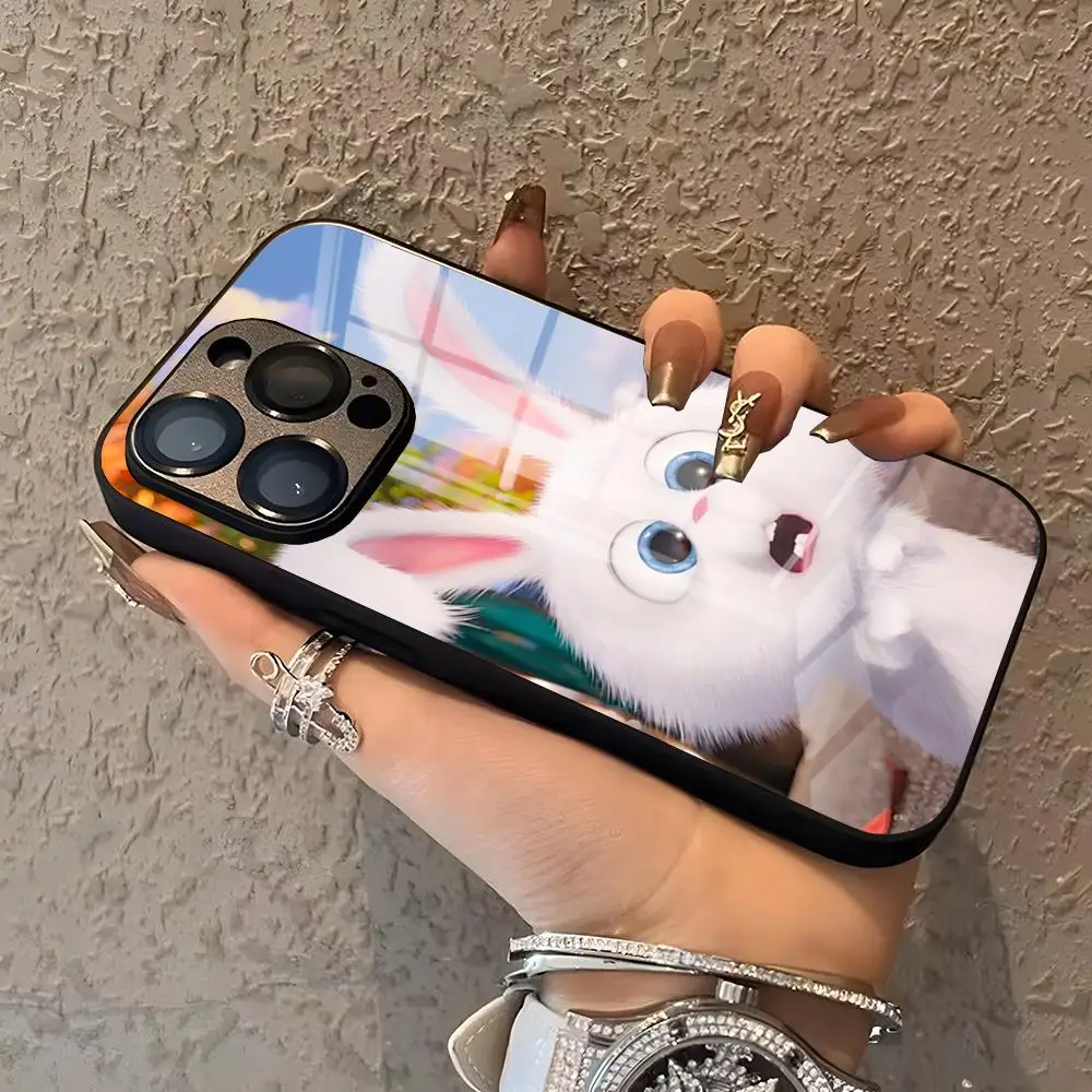 Coque de téléphone lapin boule de neige, dessin animé mignon, pour IPhone 16 15 14 Pro 11 13 12 Mini XS XR Max 6 8 7 Plus SE, Design de luxe en verre