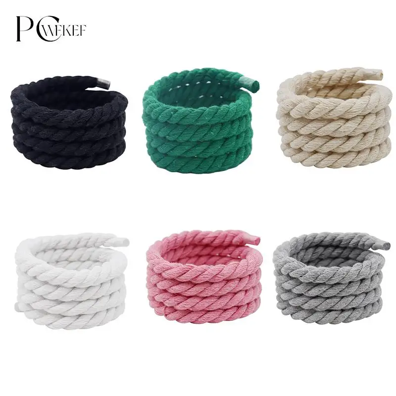 8mm Bold Cotton Linen Twist Weave Shoelaces Solid Color Rope Shoes Laces Men Women Trendy Sport Casual Shoestring Shoes Decor