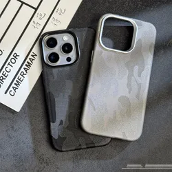 For iPhone 12 13 14 15 16 17 Pro Max Pattern Camouflage Leather Back Case Shockproof Matte Magnetic Anti-Fingerprint Cover