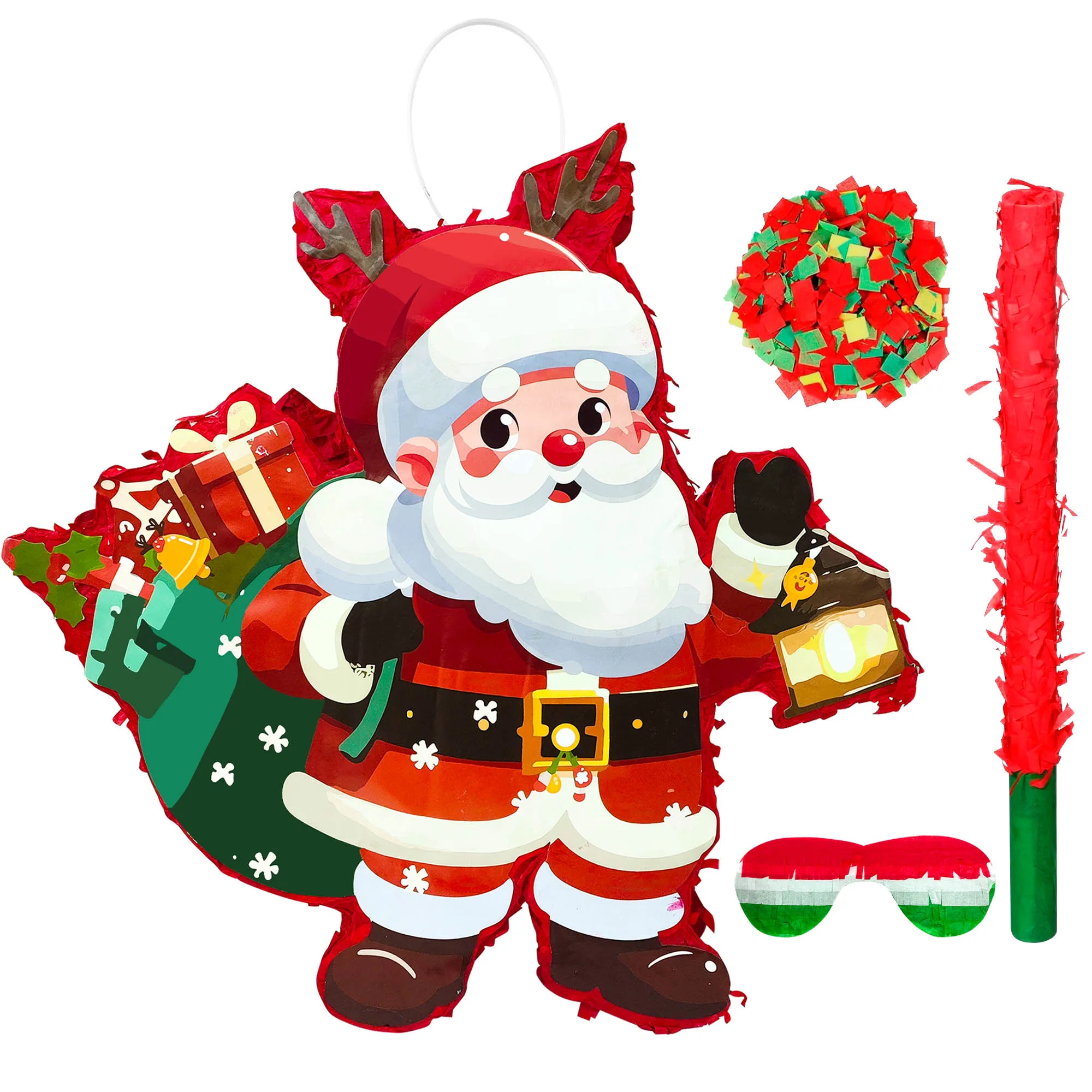 Christmas Santa Claus Piñata, 13.3'' Christmas Piñata Bundle - Santa Claus Piñata, Christmas Party Games Stick Blindfold etc