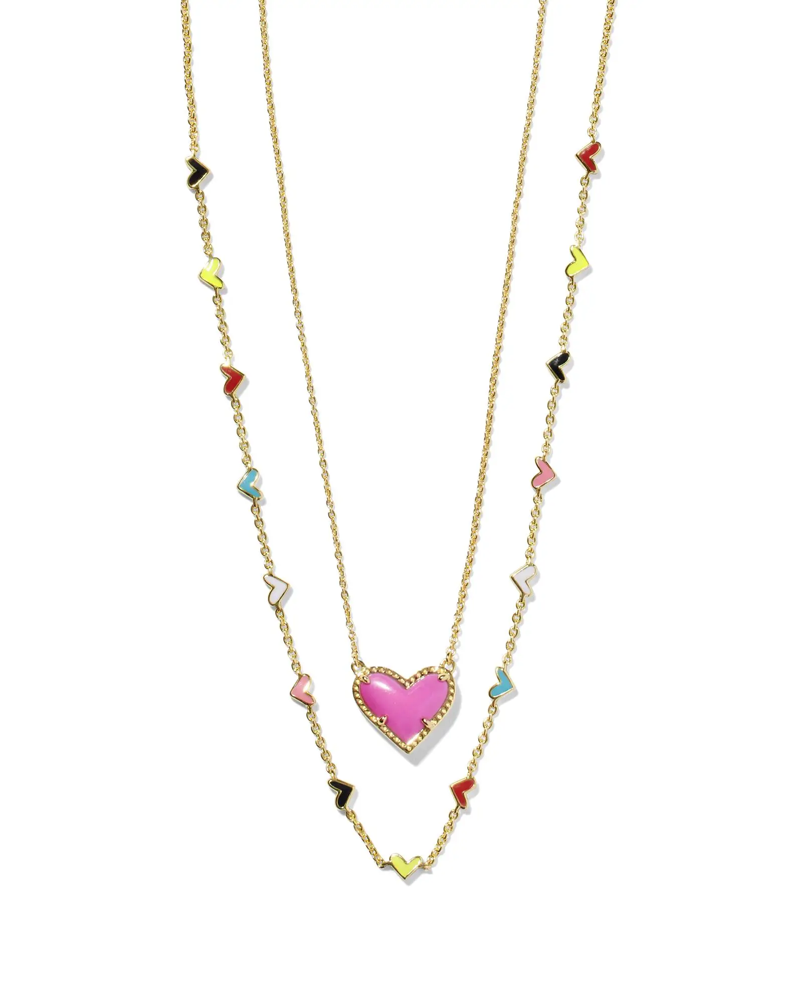 VKVVA Fashion Jewelry Ari Neon Pink Pendant Necklace Multi-Heart Strand Chain Layering Set for Women Unique Gifts