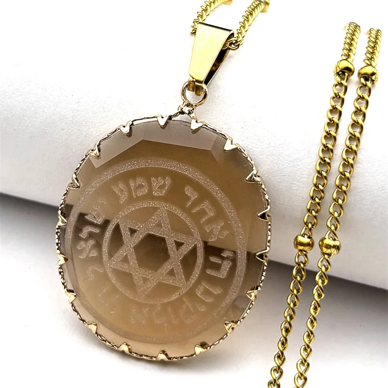 

Hebrew Star Of David Pendant Necklace For Women Men Clear Transparent Glass Geometric Jewish Male Faith Chain Jewelry Gifts