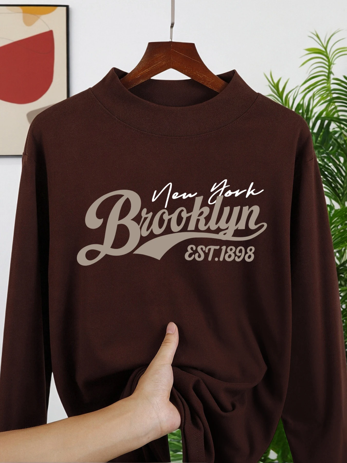 Brooklyn New York Print Herren-Langarmhemden, verdicktes Hemd, mittlerer Kragen, warme Basisschicht, Samt-Fleece-Herbstkleidung