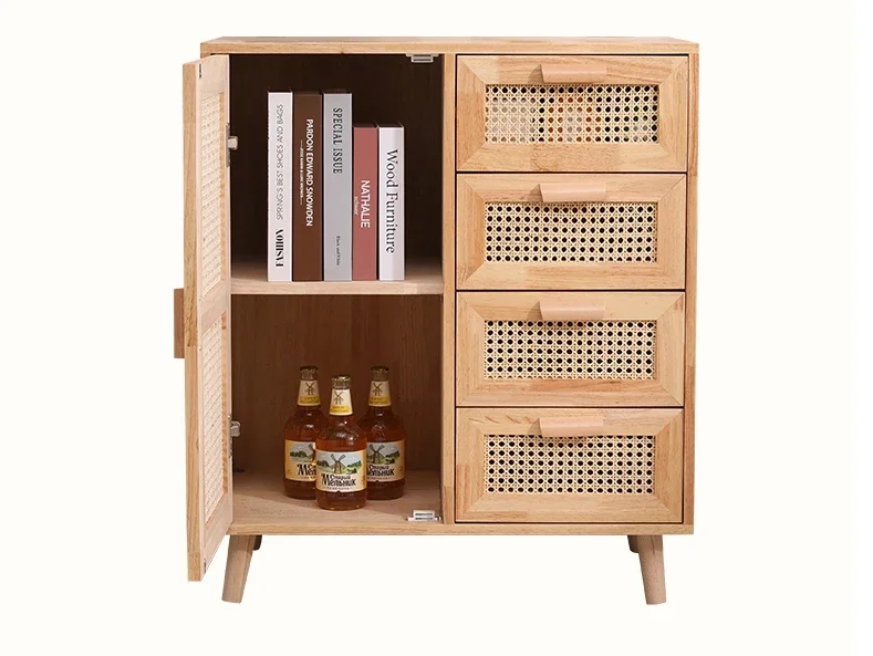 Solid wood rattan woven dining cabinet, wall cabinet, storage cabinet, rattan woven cabinet