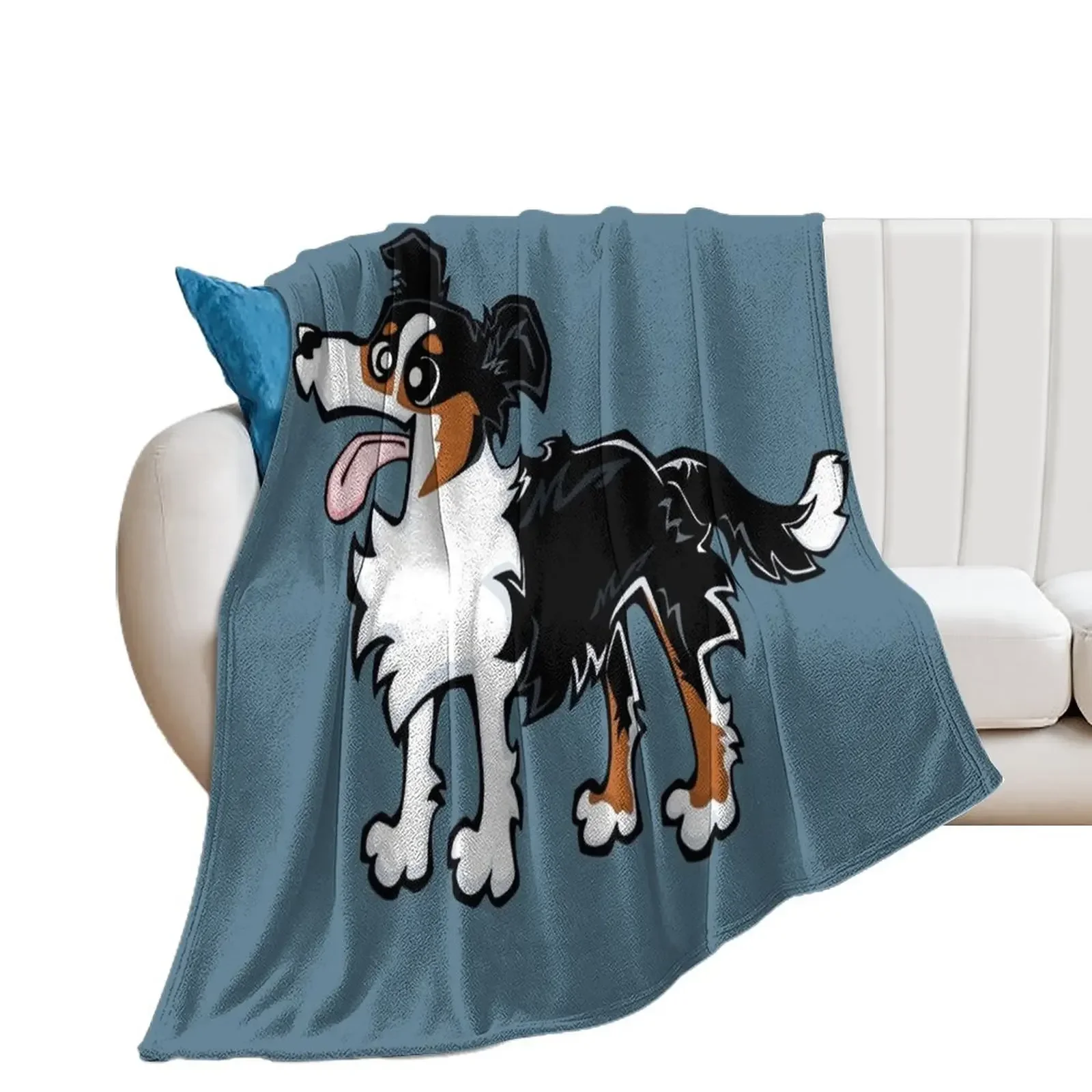 Border Collie - Tricolour (Full Body) BLUE BG Throw Blanket for sofa Comforter Moving Blankets