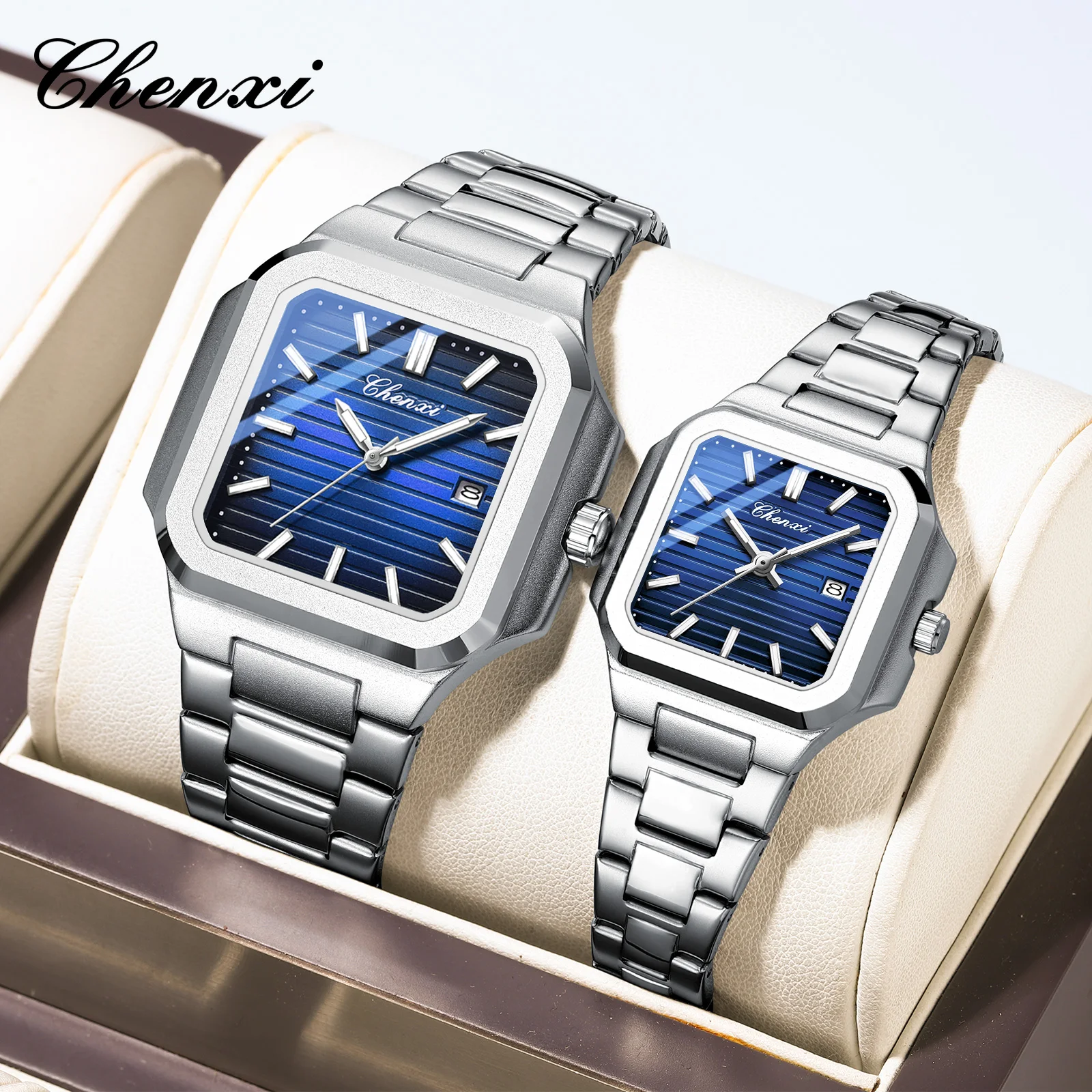 CHENXI 8266 квадратные 1 шт. кварцевые часы из нержавеющей стали ремешок для часов часы для влюбленных 30 м водонепроницаемые популярные мужские и женские часы montres hommes