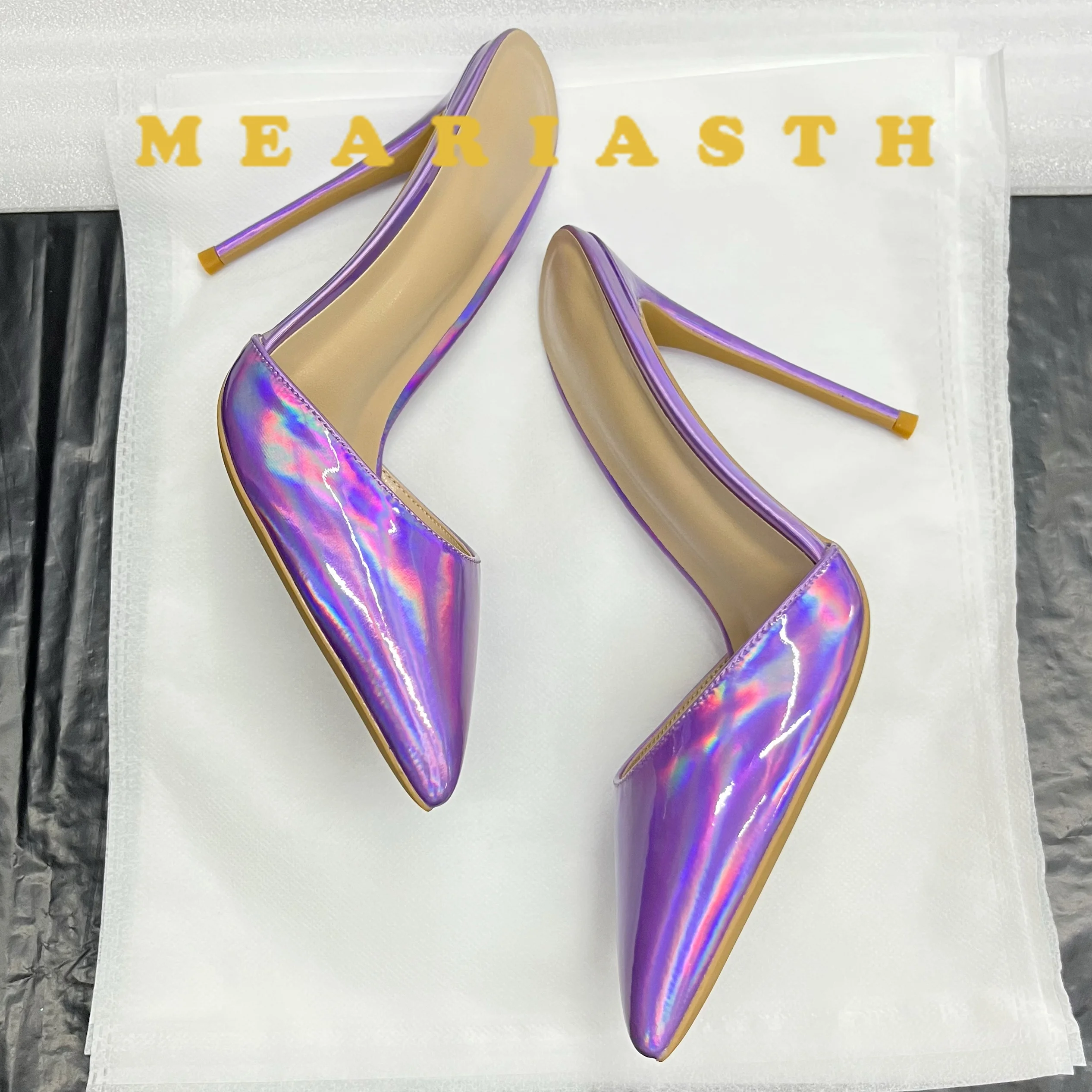 

Red High Heels Pointed Toe Stiletto Shallow Mouth Slippers Fashionable Patent Leather Nightclub Outdoor Slippers Women'S Shoes