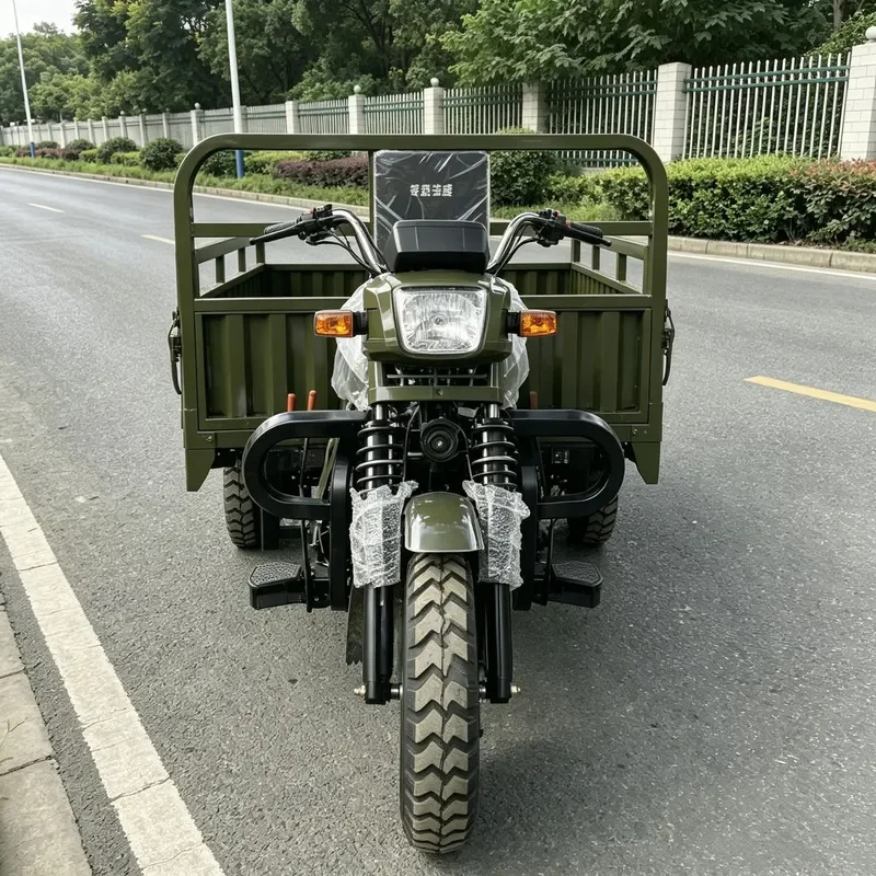 for Agricultural Freight Three-Wheeled Motorcycle Fuel Oil Heavy Cargo Export Three Trampolines Army Green Hot-Selling