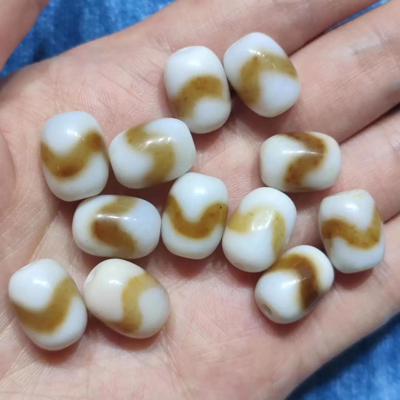 20pcs/lot natural multi-pattern old agate dzi wholesale Brownish-white Small barrel beads 10*14mm Weathering lines Accessories