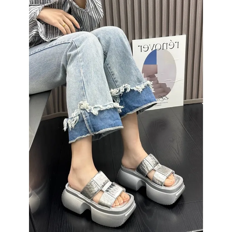 8cm Women Slippers Platform Wedges Summer Casual Women Shoes Outdoor Comfortable Beach High Slipper Dress Sandal 35 40