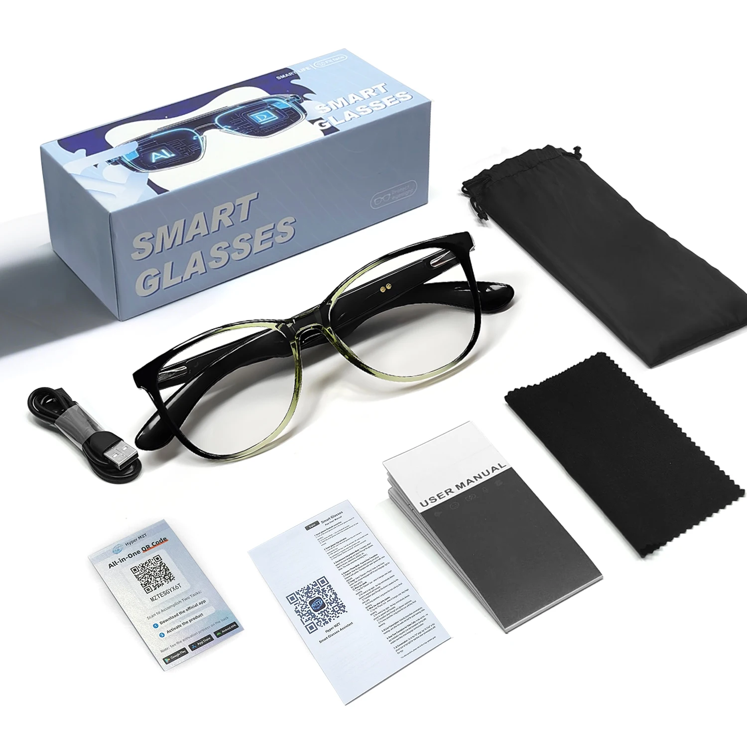 Nouvelles lunettes intelligentes AI traduction 100 + langues faire recevoir des appels musique appel réduction du bruit lumière BT TWS lunettes hommes femmes