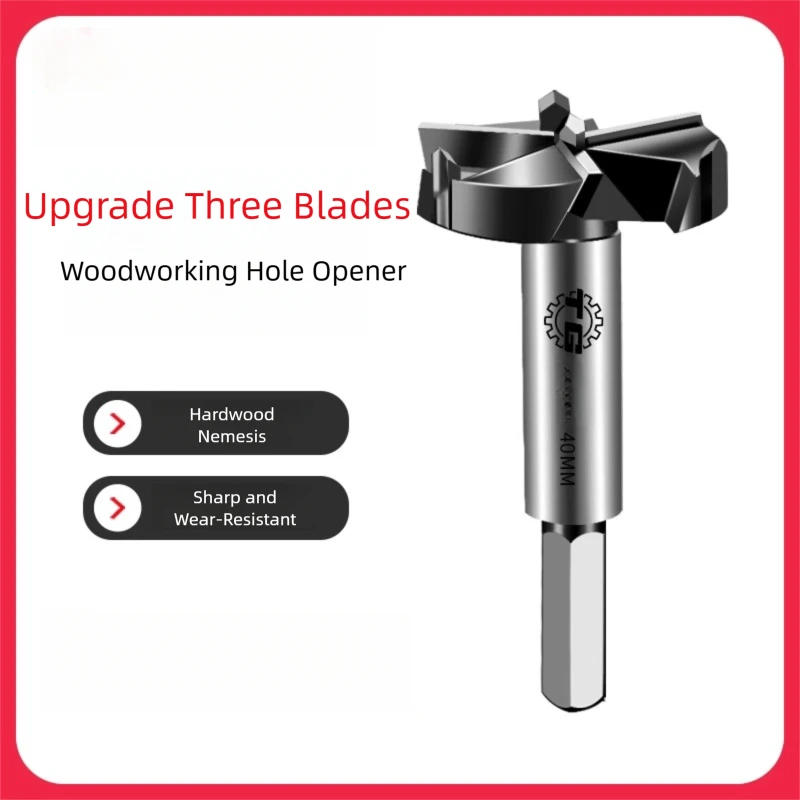 TG Professional 25-60mm 3-Blade Drill Bit Woodworking Hole Opener Hinge Drawer Ping Round Opening Tool